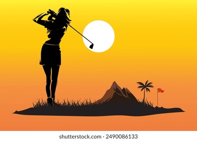 Vector illustration of a beautiful and shady golf course.