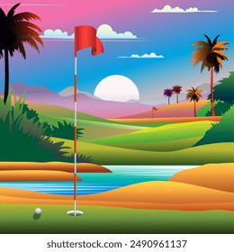 Vector illustration of a beautiful and shady golf course.