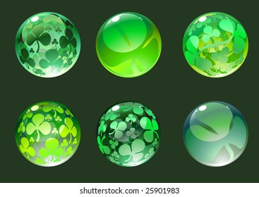 Vector illustration of the beautiful shiny balls decorated with clover leaves. Ideal for St Patrick's day.