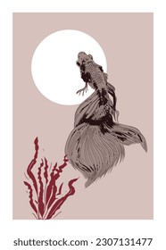 Vector illustration of beautiful siamese fighting fish. Beautiful Thai fish tatoo, infinity Asian fish
