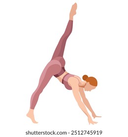 ilustração vetor linda menina magra em sportswear (leggings e sutiã de esportes) fazendo ioga, alongamento, fitness, esportes, treinamento, isolado no fundo branco. seção de ioga, pilates, meditação.