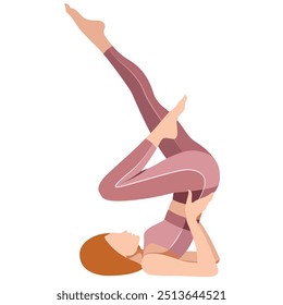 ilustração vetor linda menina magra em sportswear (leggings e sutiã de esportes) fazendo ioga, alongamento, fitness, esportes, treinamento, isolado no fundo branco. seção de ioga, pilates, meditação.