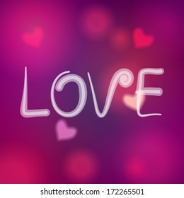 Vector illustration of beautiful soft focus, bokeh, glittering Valentine's Day background with text