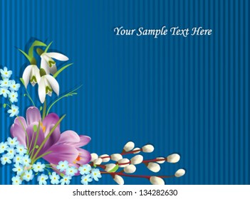 Vector illustration of beautiful spring flowers on striped background.