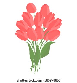 Vector illustration of beautiful spring red tulips for woman's day