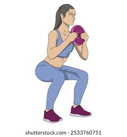 vector illustration of a beautiful and strong young sports woman doing exercises with weights