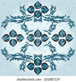 Vector illustration of beautiful stylized acanthus leaf with raindrops