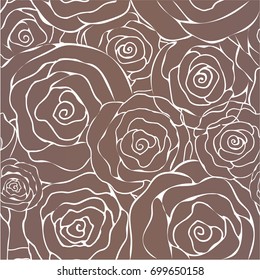 Vector illustration of beautiful stylized rose flowers in linear seamless pattern