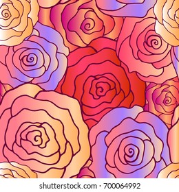 Vector illustration of beautiful stylized rose flowers in linear pattern on isolated background