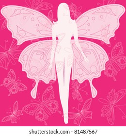 Vector illustration of beautiful summer butterfly woman