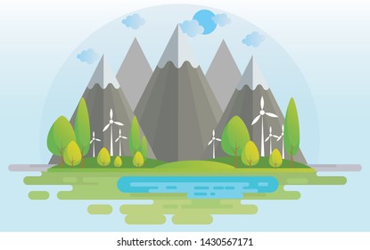 Vector illustration of a beautiful summer city park, panoramic banner 
