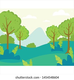 Vector illustration of a beautiful summer city park, panoramic banner