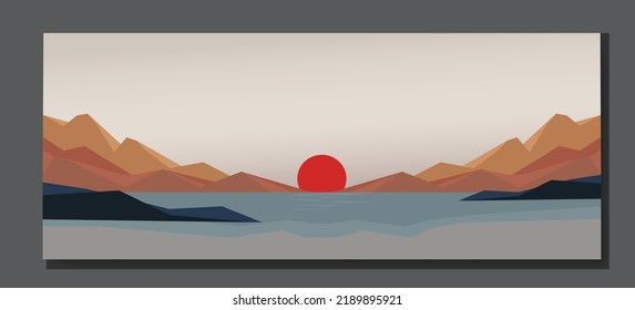 Ilustración vectorial del hermoso paisaje de los campos de verano con un concepto de amanecer, poligonal.
