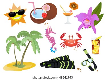 Vector illustration of beautiful summer icons and symbols