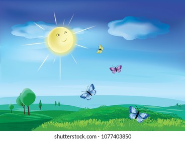 Vector illustration of a beautiful summer landscape.
