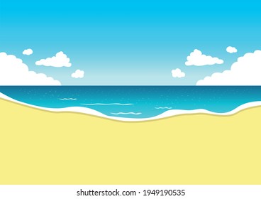 Vector illustration of a beautiful summer landscape with a panoramic view from the beach to the sea with an empty place for text