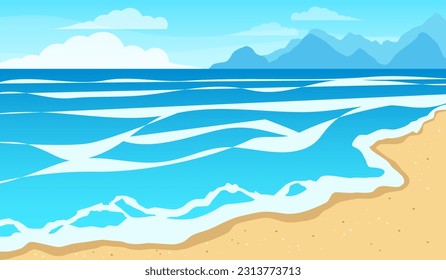 Vector illustration of a beautiful summer landscape of sandy beach by the sea
