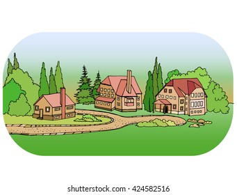 Vector illustration of beautiful summer landscape with a home
