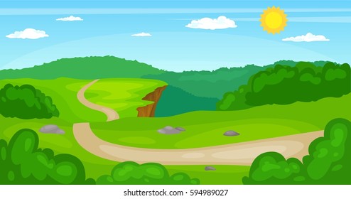 Vector illustration of a beautiful summer landscape with Forest glade.