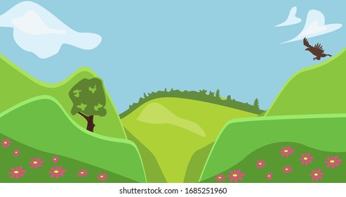 Vector illustration of a beautiful summer landscape.Nature background with place for words