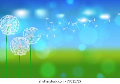 Vector illustration of beautiful summer meadow with dandelions