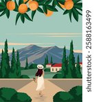 Vector illustration. Beautiful summer, nature. Tourism. Poster, banner, cover, postcard.
