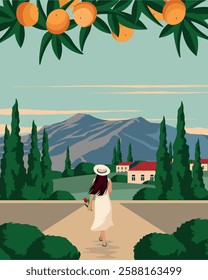 Vector illustration. Beautiful summer, nature. Tourism. Poster, banner, cover, postcard.