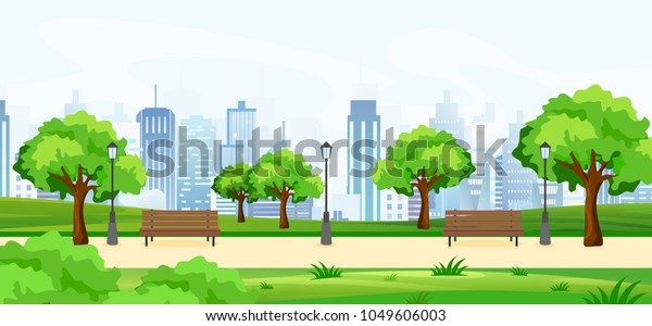 Vector Illustration Beautiful Summer Park Green Stock Vector (Royalty ...