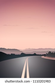 Vector illustration of beautiful sunset lanscape with road