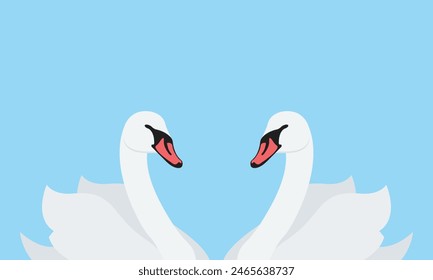 Vector illustration of beautiful swans. Flat illustration of swans in love who stood up in the shape of a heart.