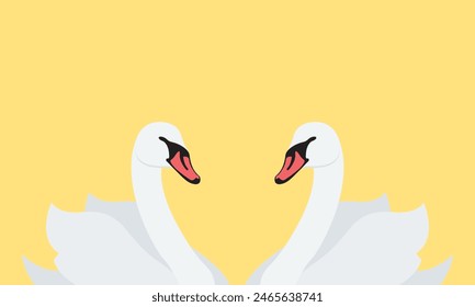 Vector illustration of beautiful swans. Flat illustration of swans in love who stood up in the shape of a heart.