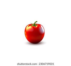 Vector illustration of a beautiful tomato on a white background with a drop shadow.