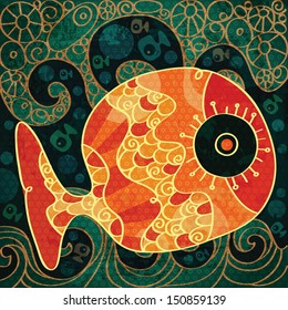Vector Illustration of Beautiful Tropical Fish on the Wavy Background