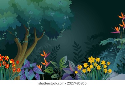 ilustración vectorial de un hermoso fondo de bosque tropical