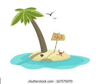 Vector illustration of beautiful tropical island for sale  