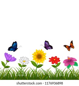 vector illustration of the beautiful view with the different flower and some butterfly