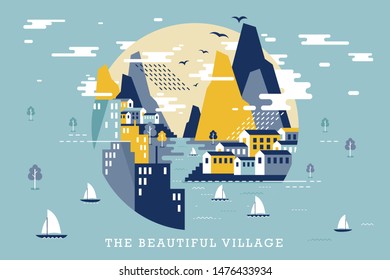 Vector illustration of beautiful village, flat design concept