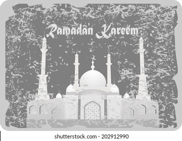 Vector illustration of beautiful vintage background with mosque for ramadan and eid.Holy month Ramadan Kareem or Ramazan Kareem.