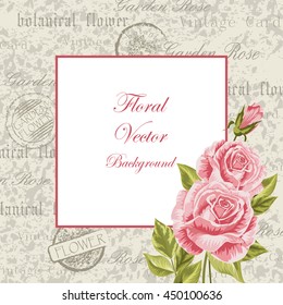 Vector illustration of a beautiful vintage frame with flowers for invitations and birthday cards.