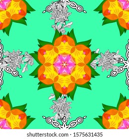 Vector illustration. Beautiful watercolor pattern with flowers. On yellow, orange and green colors.