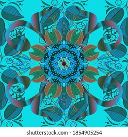 Vector illustration. Beautiful watercolor pattern with flowers. On blue, brown and green colors.