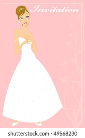Vector Illustration of beautiful wedding invitation with pretty bride.