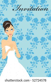 Vector Illustration of beautiful wedding invitation with pretty bride.