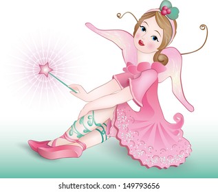 Vector illustration of a Beautiful winged Fairy with magic wand.