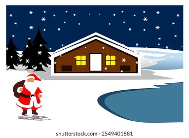 
Vector illustration Beautiful winter night scene with a Christmas theme, complete with house objects, Santa Claus and Christmas trees as well as beautiful snowflakes.