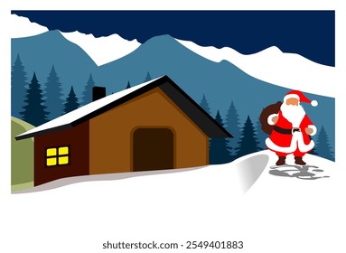 
Vector illustration Beautiful winter night scene with a Christmas theme, complete with house objects, Santa Claus and Christmas trees as well as beautiful snowflakes.