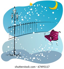 Vector illustration of beautiful winter park at night