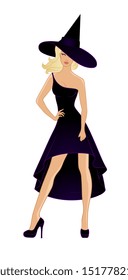 Vector illustration of Beautiful witch in black dress