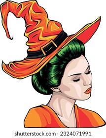 vector illustration of beautiful witch in a classic hat