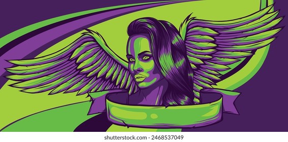 vector illustration of a beautiful woman with angel wings